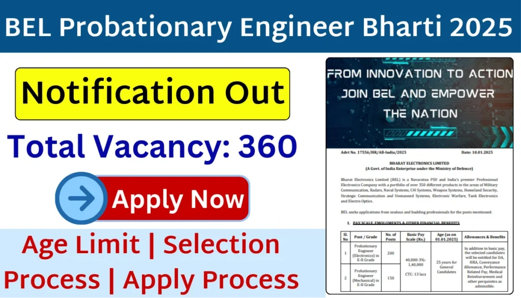 BEL Probationary Engineer Vacancy 350 Posts